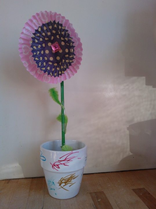 Flower made from repurposed cupcake cases